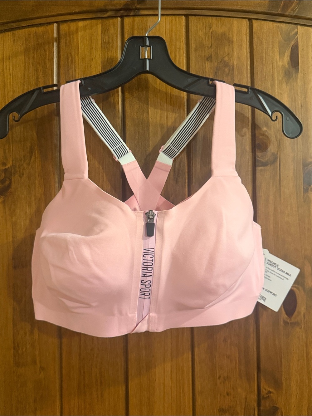 Victoria's Secret Pink Front-Zip Sport Bra with Striped Crossback